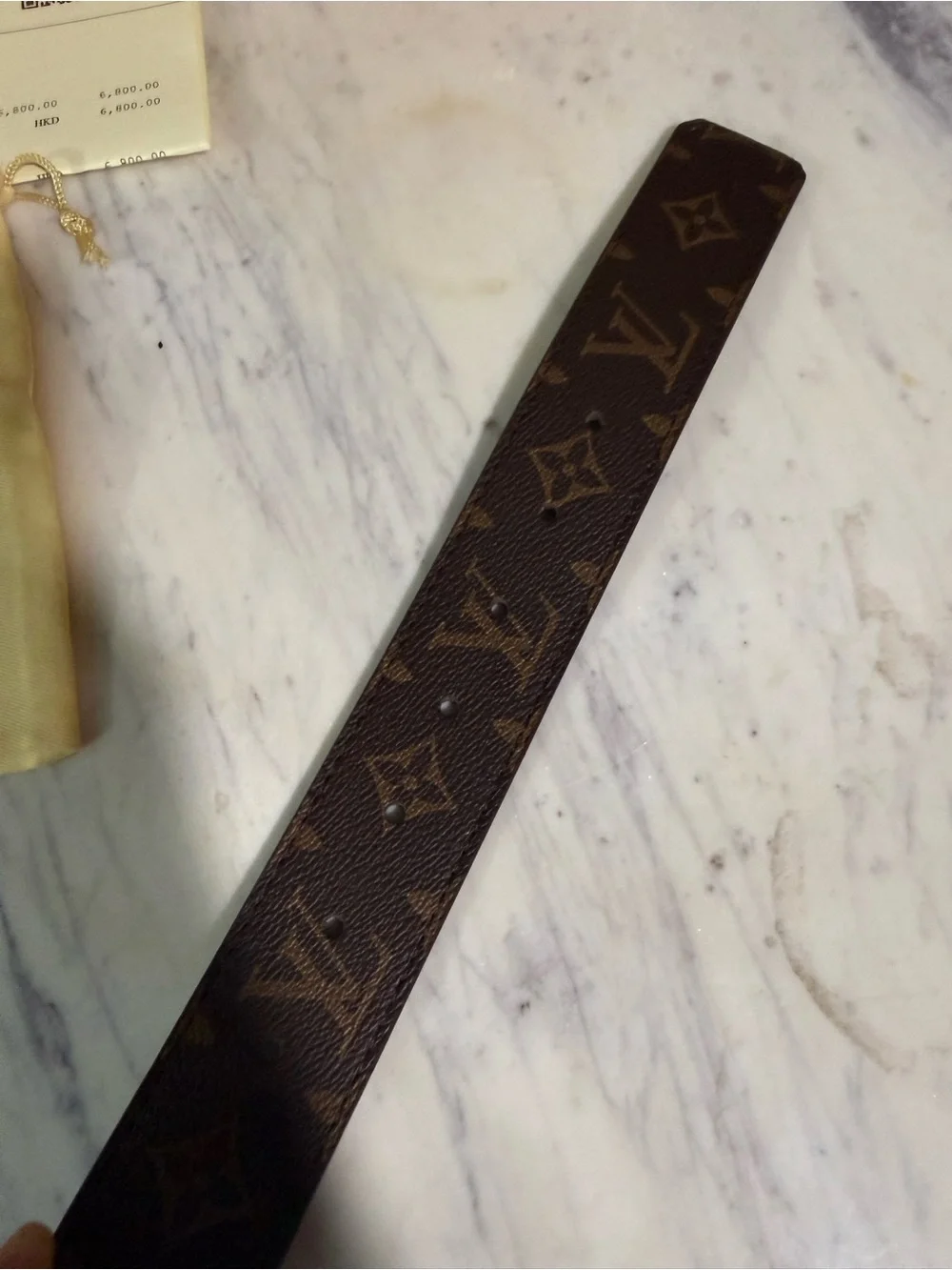 Louis Vuitton Brown Monogram Men's Belt with Gold LV Buckle